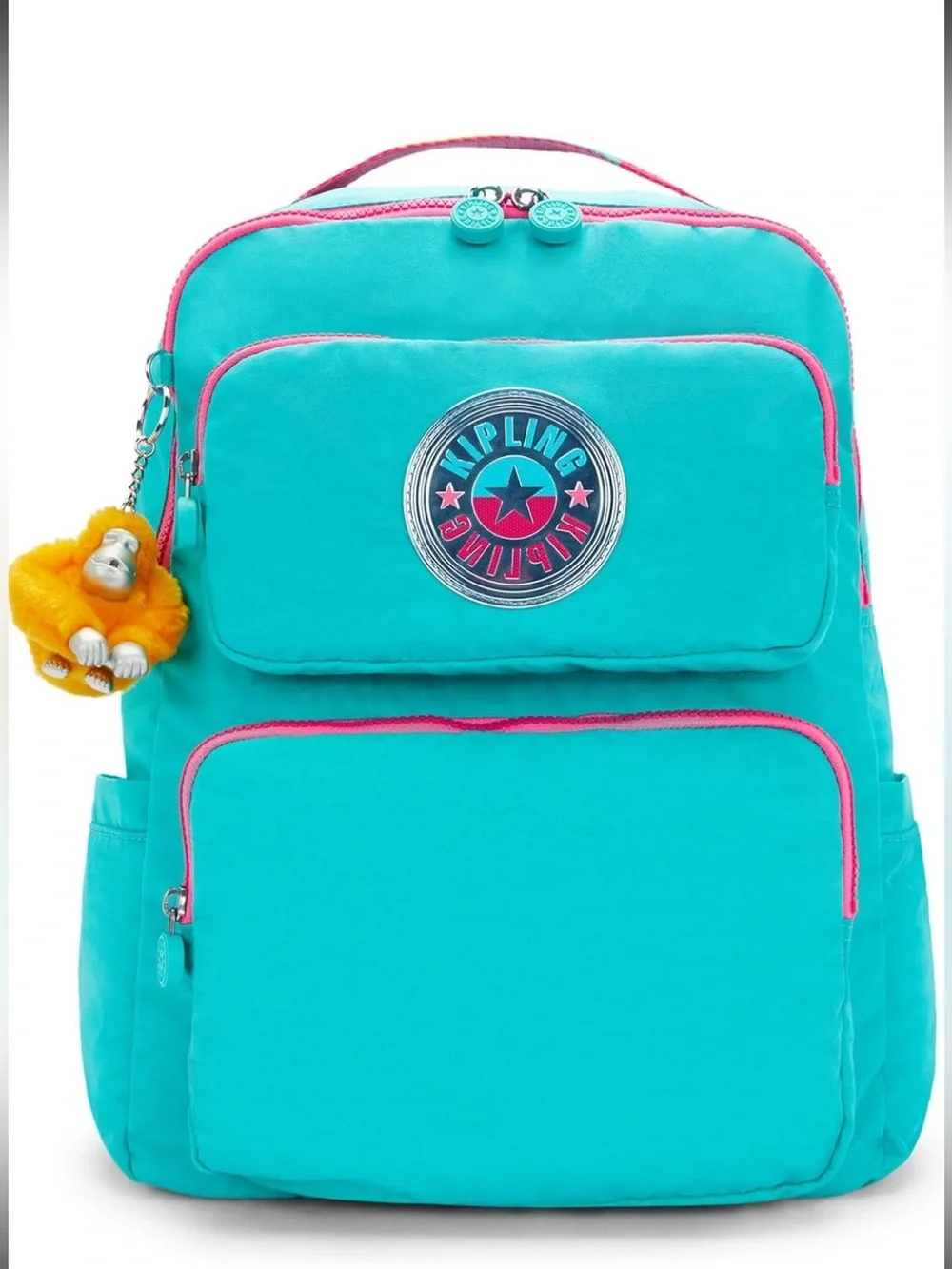 Kipling Turquoise Backpack with Pink Accents and Monkey Charm
